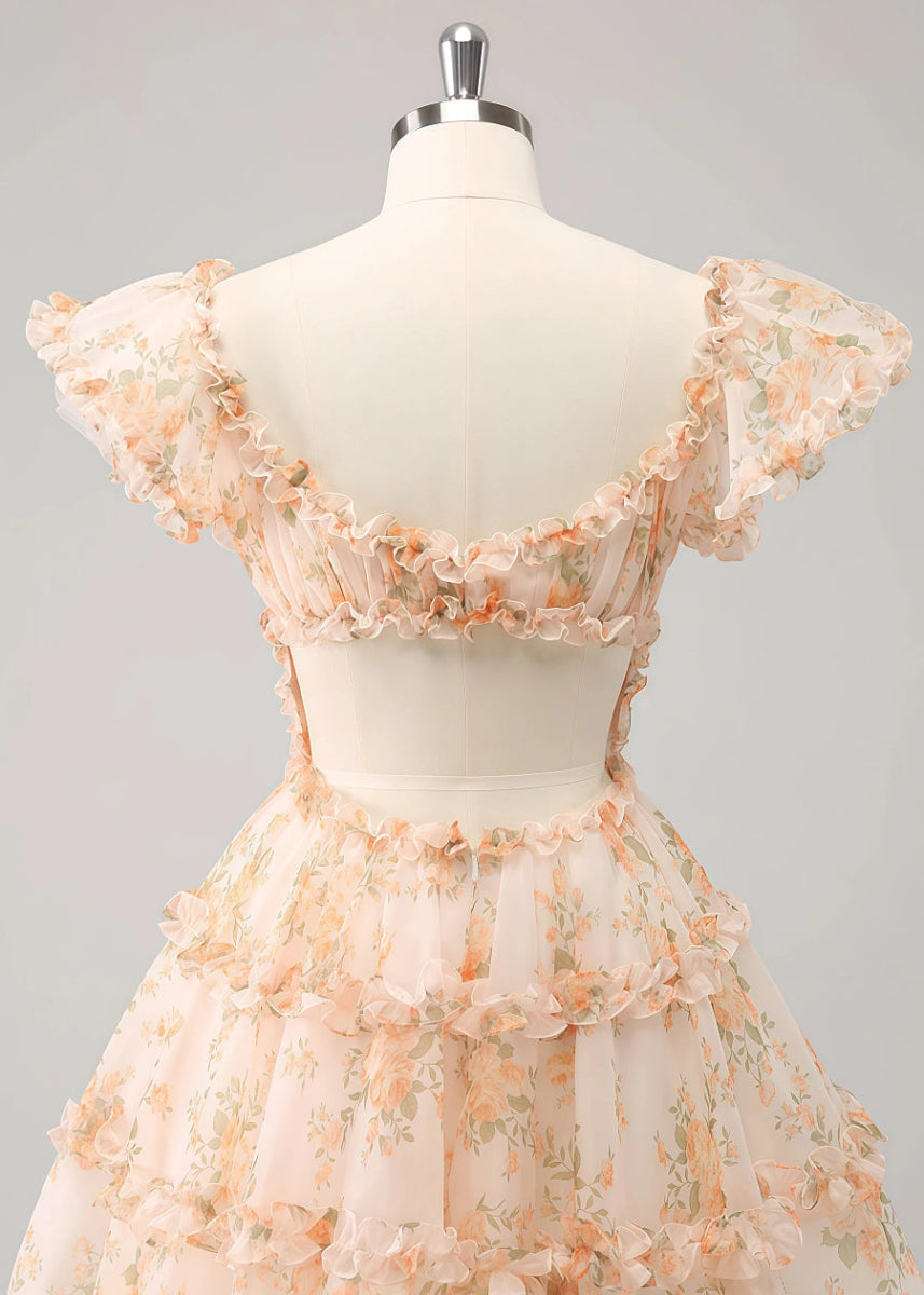 Evaluna | Stunning Champagne Floral Homecoming Dress: Dance the Night Away Beautifully - Champagne Floral - PromDressClub