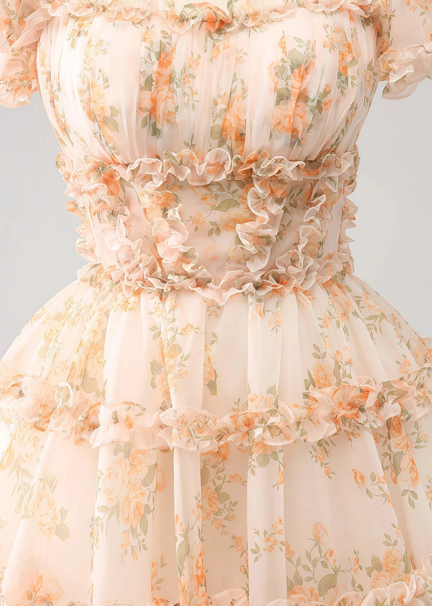Evaluna | Stunning Champagne Floral Homecoming Dress: Dance the Night Away Beautifully - Champagne Floral - PromDressClub