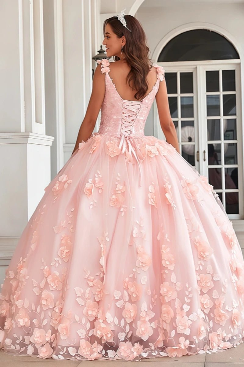 Evangeline | Stunning Pink Flower Corset Quinceanera Dresses for Memorable Events - Light Pink - PromDressClub