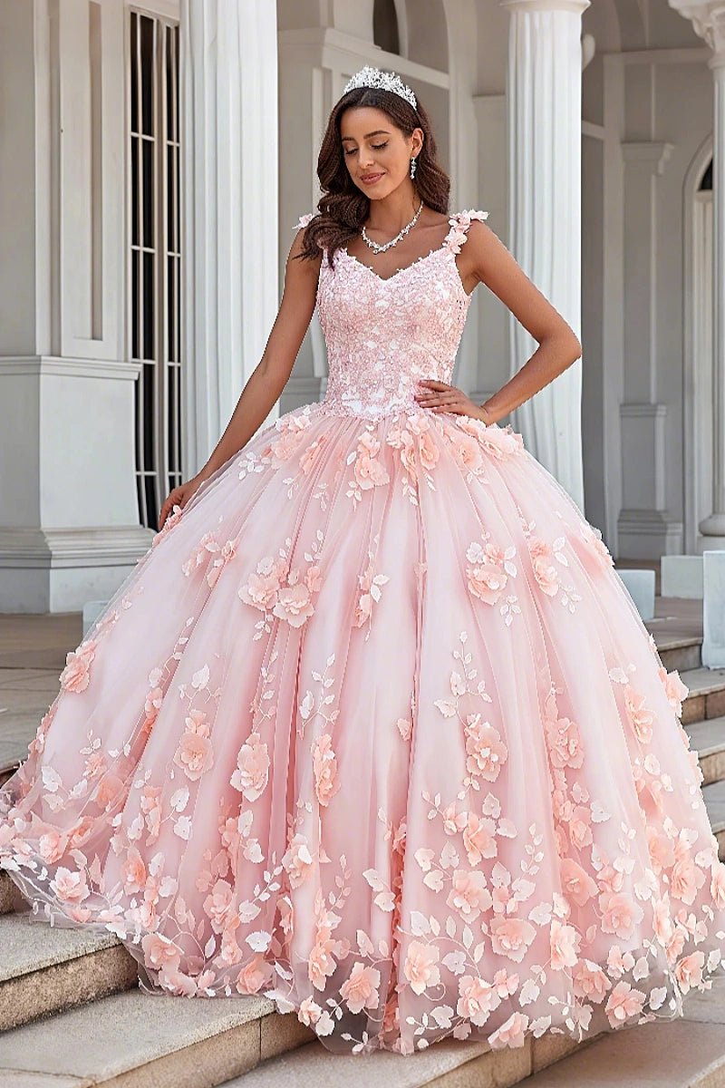 Evangeline | Stunning Pink Flower Corset Quinceanera Dresses for Memorable Events - Light Pink - PromDressClub