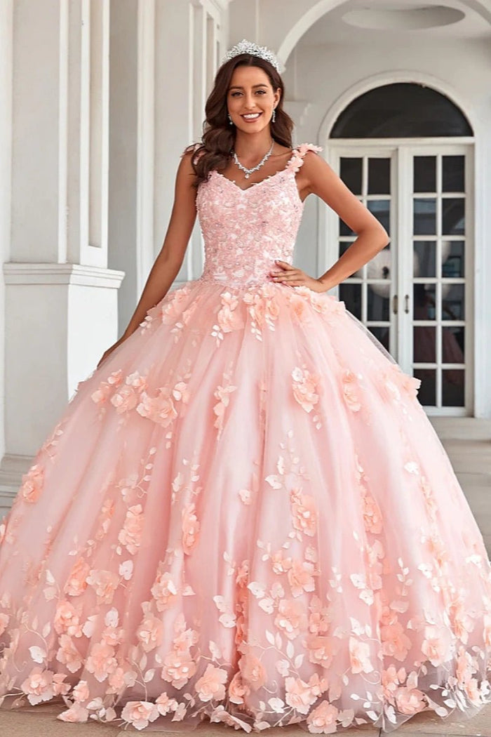 Evangeline | Stunning Pink Flower Corset Quinceanera Dresses for Memorable Events - Light Pink - PromDressClub