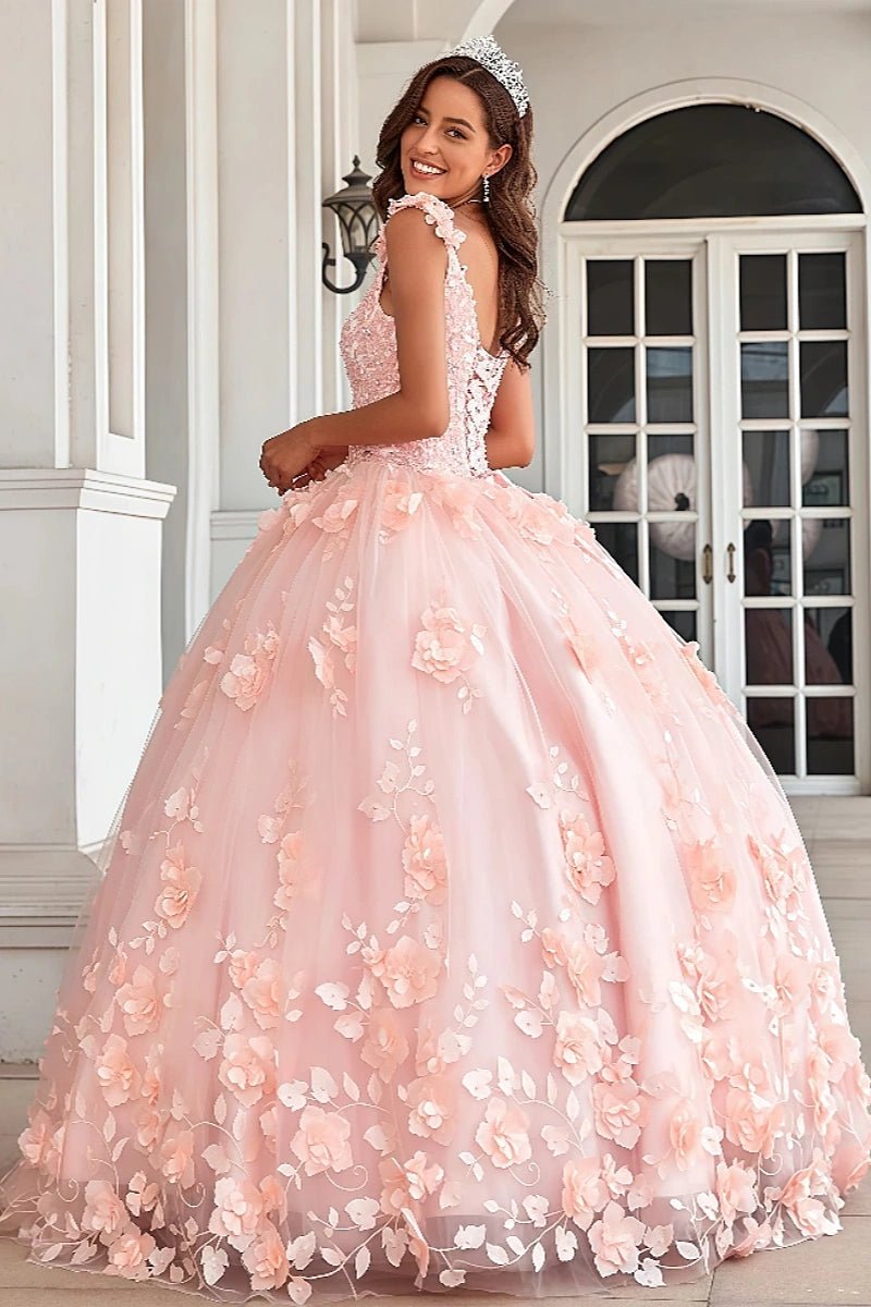Evangeline | Stunning Pink Flower Corset Quinceanera Dresses for Memorable Events - Light Pink - PromDressClub