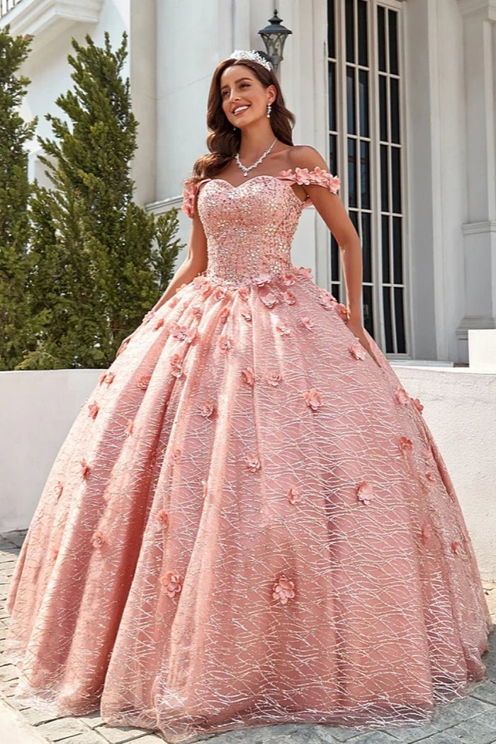 Eve | Gorgeous Glitter Pink Flower Quinceanera Dresses for Unforgettable Events - Pink - PromDressClub
