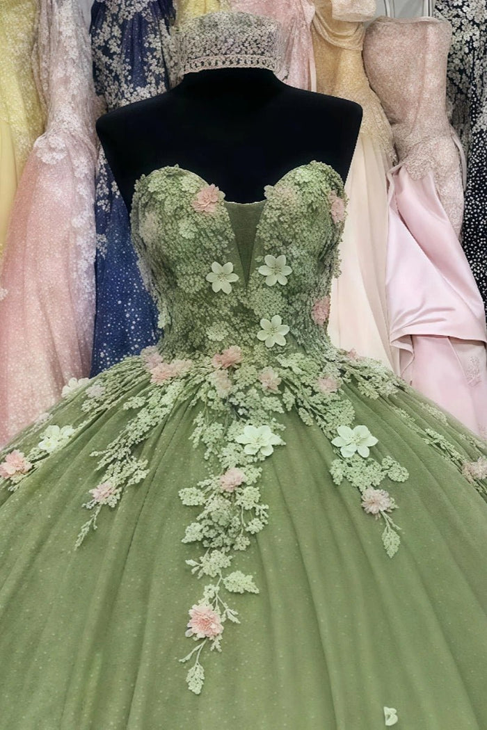 Evelyn | Exquisite Sage Green Corset Quinceanera Flower Dresses for Dreamy Occasions - Sage - PromDressClub