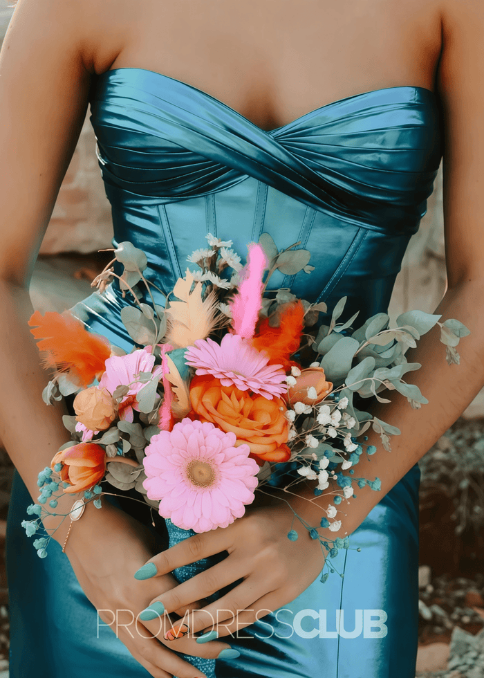 Faithe |Long Fuchsia Prom Dress Metallic With Mermaid Sweetheart Strapless Empire Side Split - Turquoise - PromDressClub