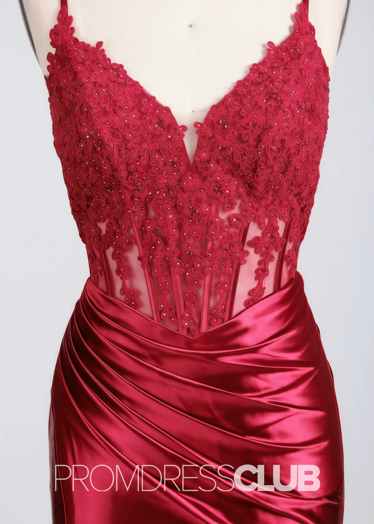 Fay |Mermaid Navy Blue Prom Dresses Long V Neck with Slit - Red - PromDressClub