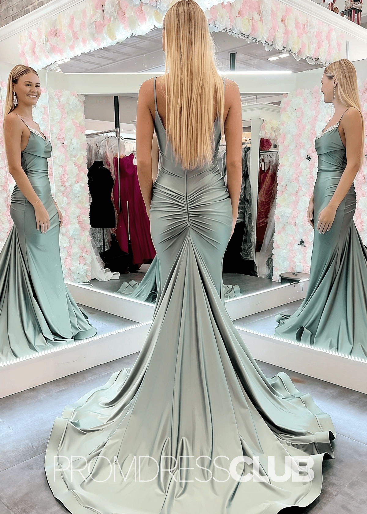 Florence | Mermaid Sage Green Prom Dresses Long Scoop Neck - Sage - PromDressClub