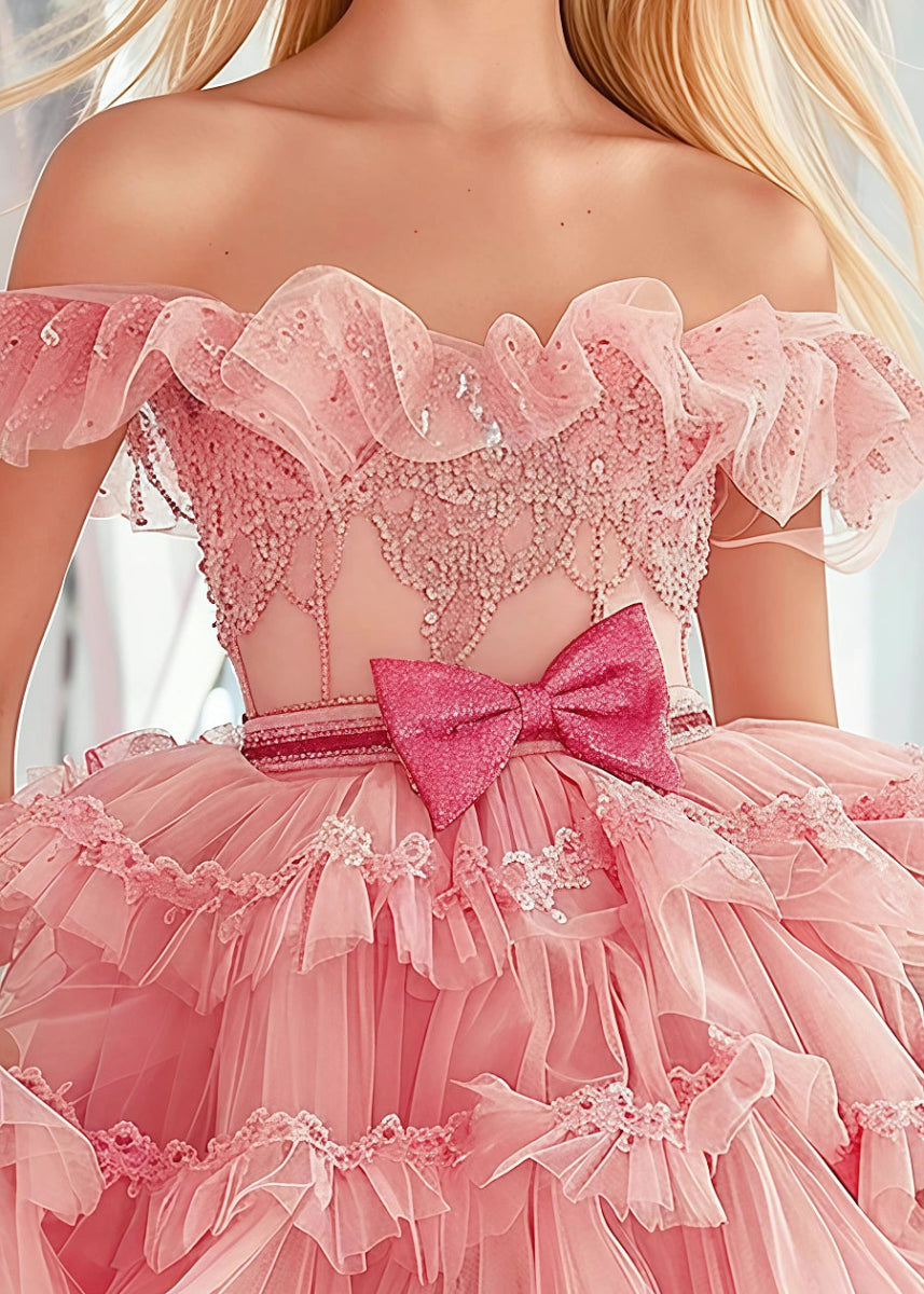 Florimell | Pink Homecoming Dress: Bejeweled & Ruffled for Your Dream Dance - Light Pink - PromDressClub