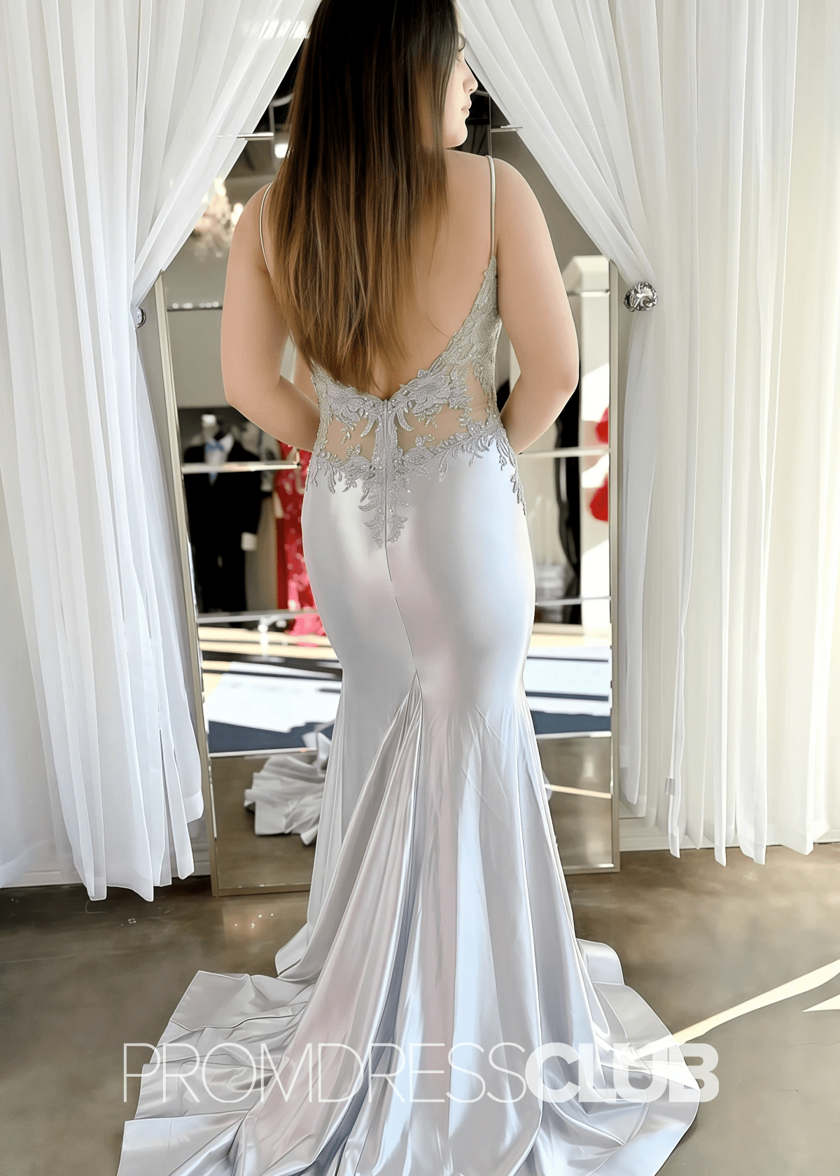 Frederica | Plus Size Sage Green Prom Dresses Long Mermaid Sweetheart with Openwork Lace - Silver - PromDressClub