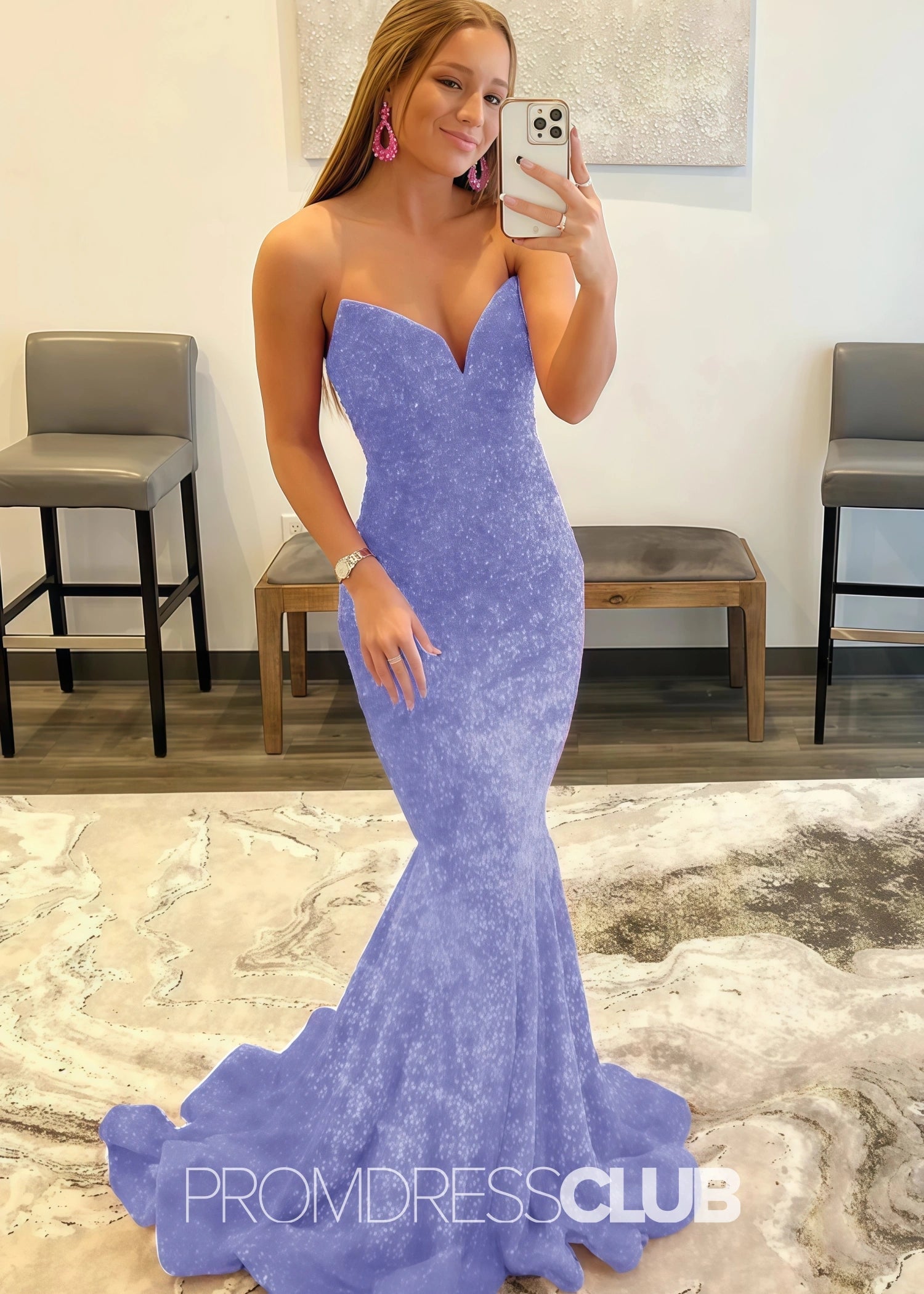 Gemma |Long Black Prom Dresses Near Me With Mermaid Sweetheart Sequins - Lavender - PromDressClub