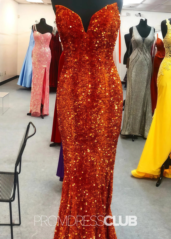 Gemma |Long Black Prom Dresses Near Me With Mermaid Sweetheart Sequins - Orange - PromDressClub