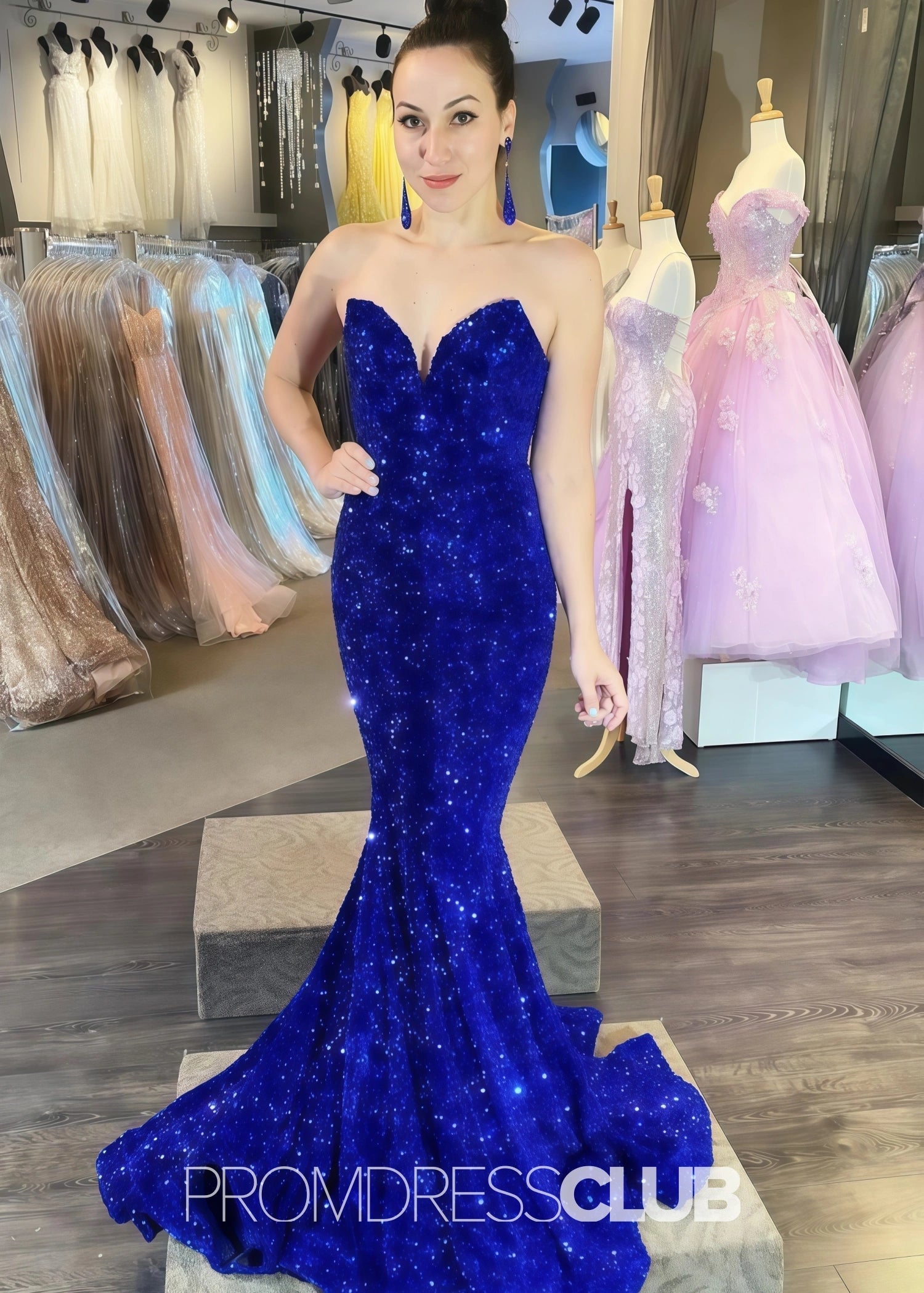 Gemma |Long Black Prom Dresses Near Me With Mermaid Sweetheart Sequins - Royal Blue - PromDressClub