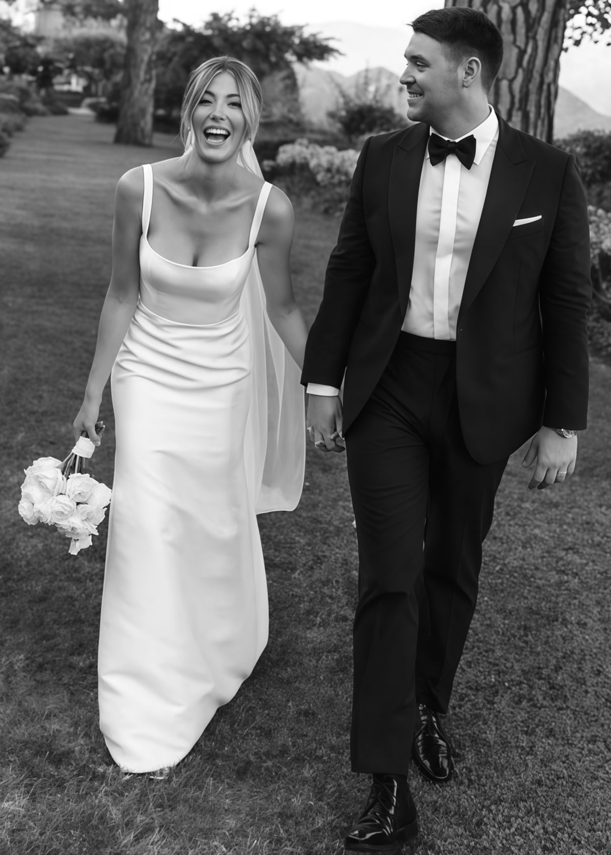 Gemma | Romantic Sheath Squsre Neckline Backless Satin Wedding Dress with Detachable Long Sleeve - Price #price_variant_lowest# - White - PromDressClub