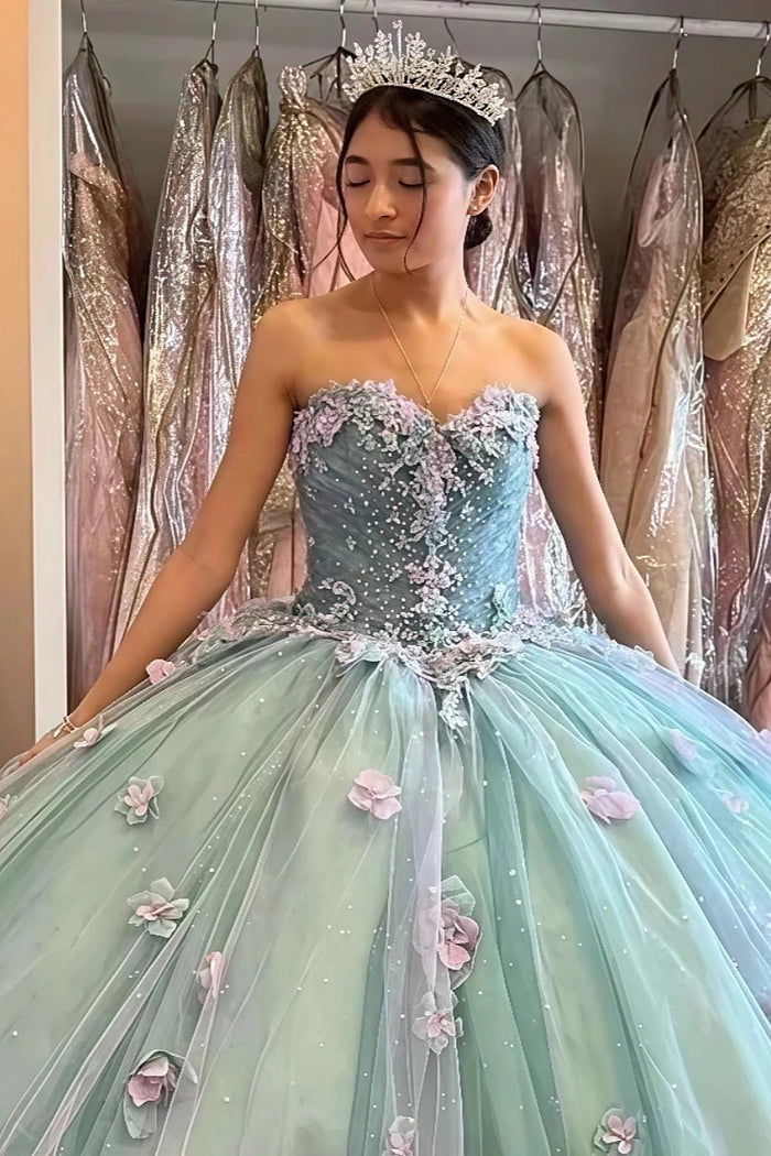 Genevieve | Elegant Sage Green Flower Quinceanera Dresses with Bow for Sweet 16 Party - Sage - PromDressClub