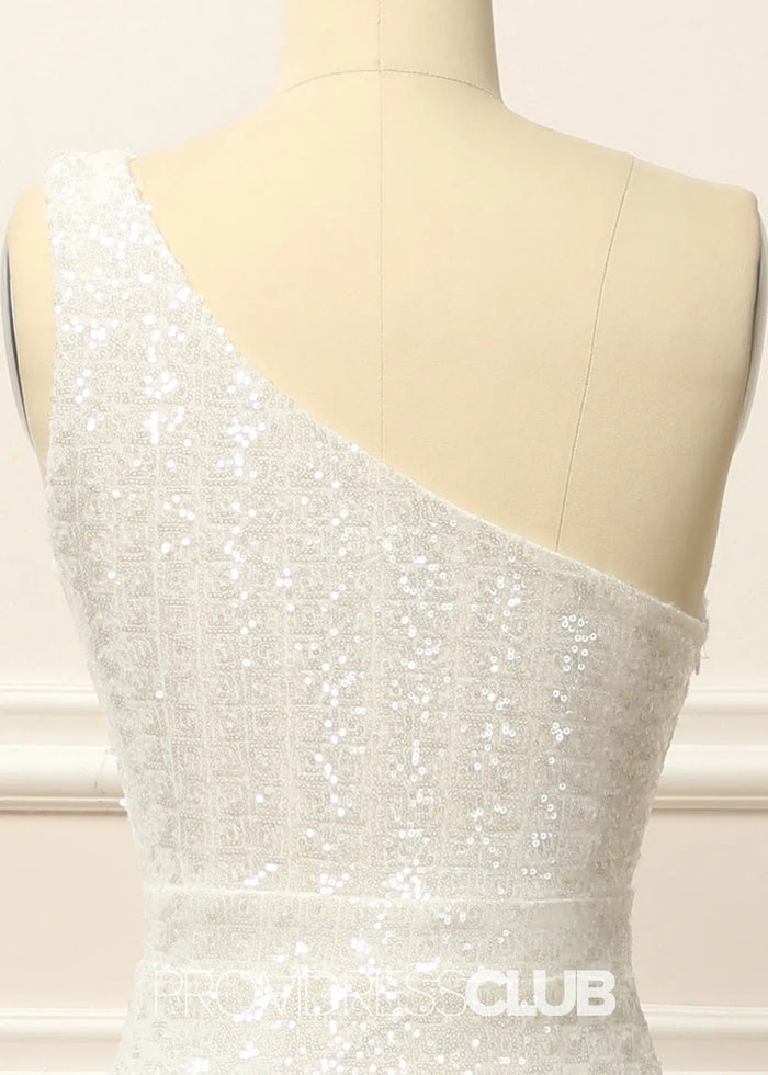Genevieve |Long White Prom Dresses Near Me With Mermaid One Shoulder Sequins - White - PromDressClub