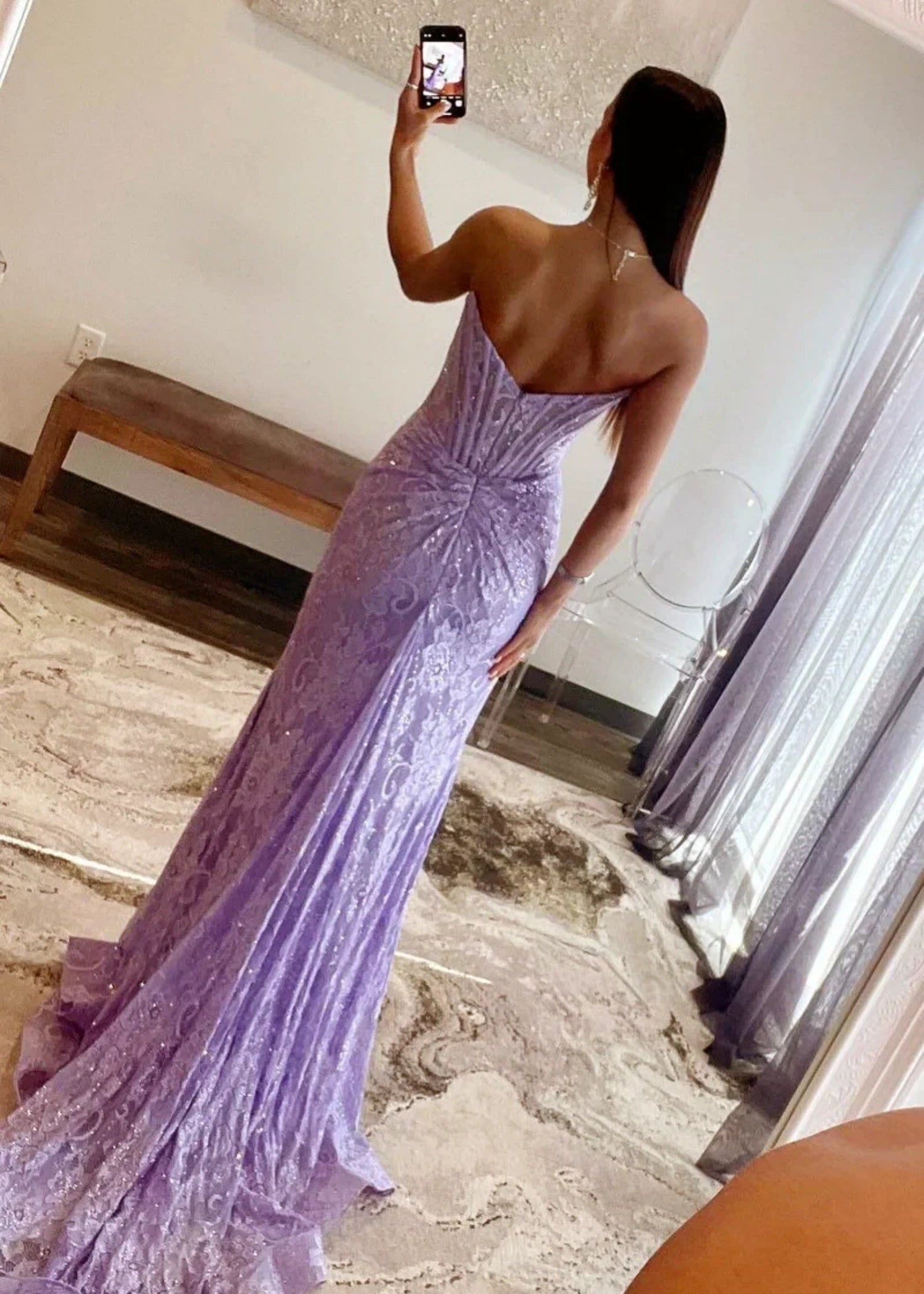 Genevieve | Lavender Hot Pink Mermaid Strapless Corset Pleated Formal Dress with Slit - Lavender - PromDressClub