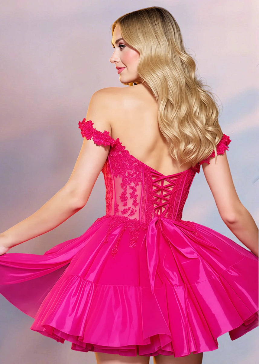 Ghislaine | Magenta Corset Homecoming Dress: Dance Confidently in Stunning Style - Magenta - PromDressClub