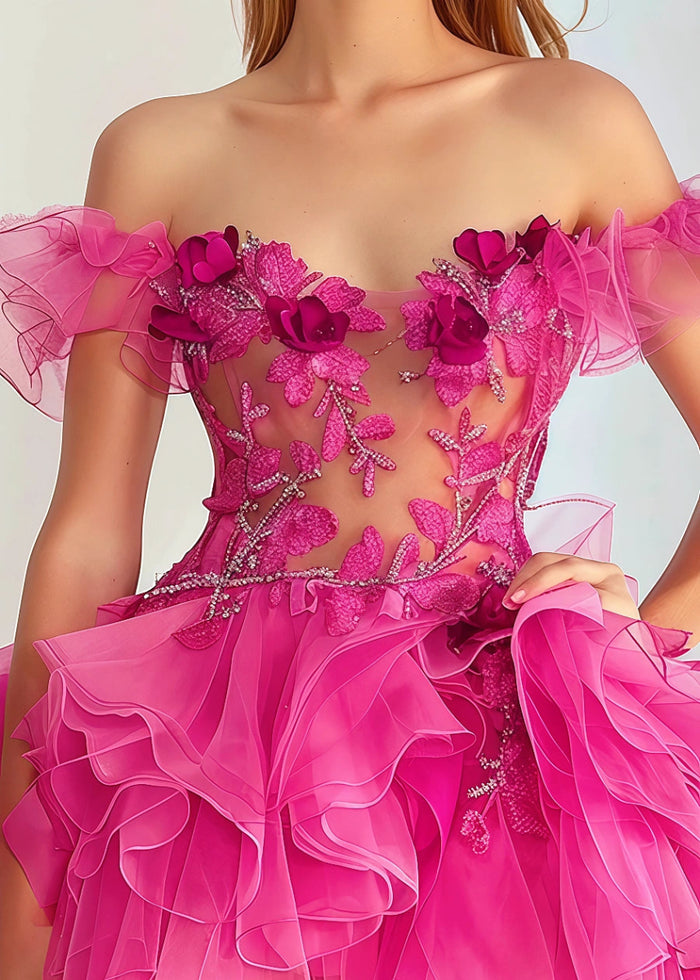 Ginevra | Discover the Stunning Magenta Off the Shoulder Homecoming Dress - Magenta - PromDressClub