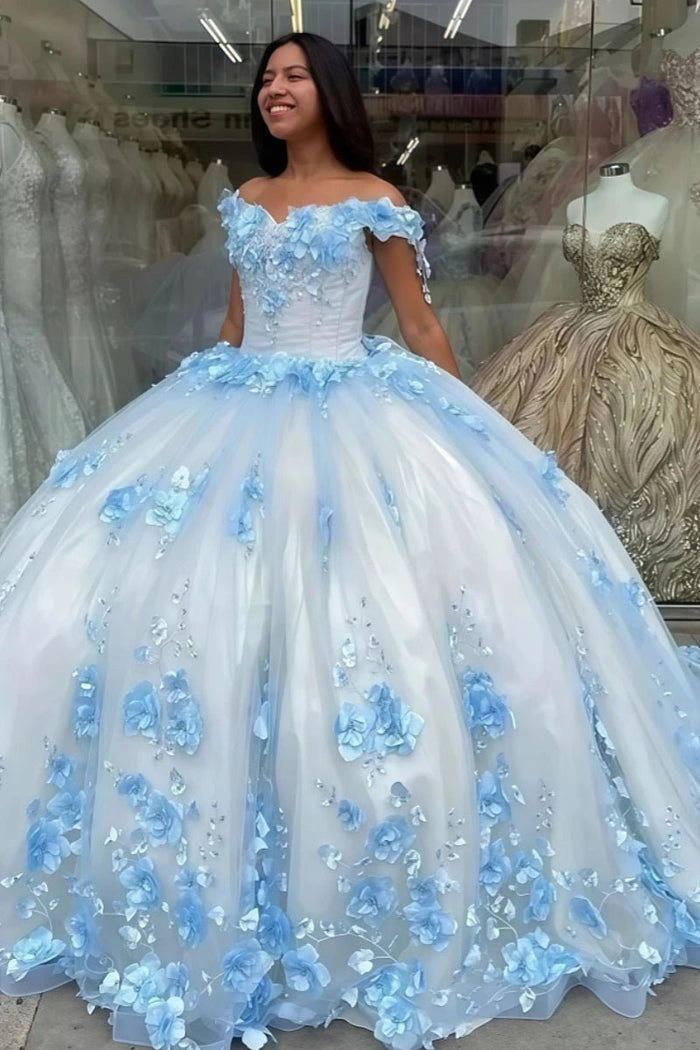 Giselle | Stunning Light Blue Quinceanera Flower Dresses for Sweet 16 Celebrations - Light Blue - PromDressClub
