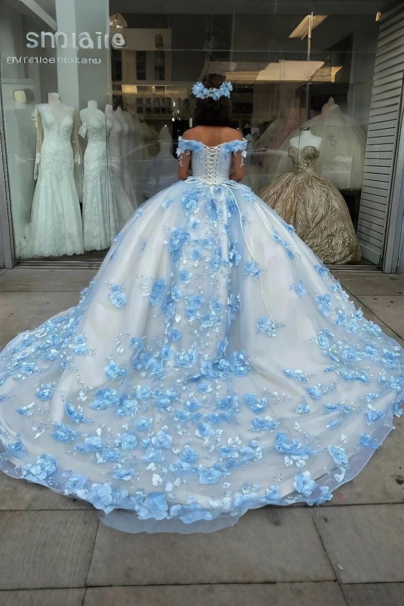 Giselle | Stunning Light Blue Quinceanera Flower Dresses for Sweet 16 Celebrations - Light Blue - PromDressClub