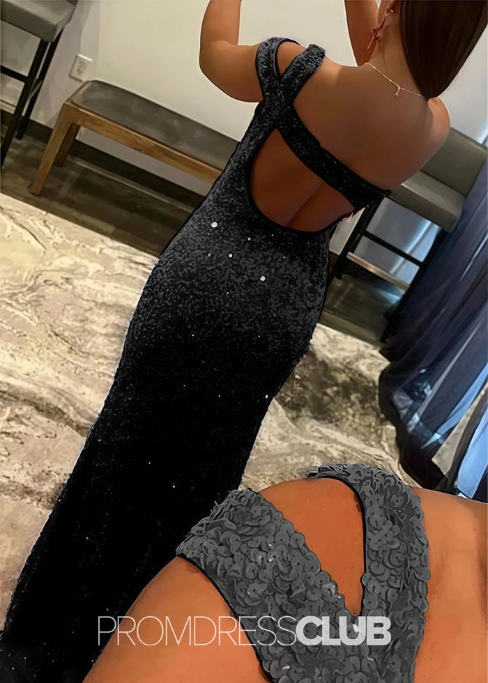 Gladys |Long Black Prom Dresses Near Me With Mermaid One Shoulder Sequins Split Formal Dresses - Price #price_variant_lowest# - Black - PromDressClub
