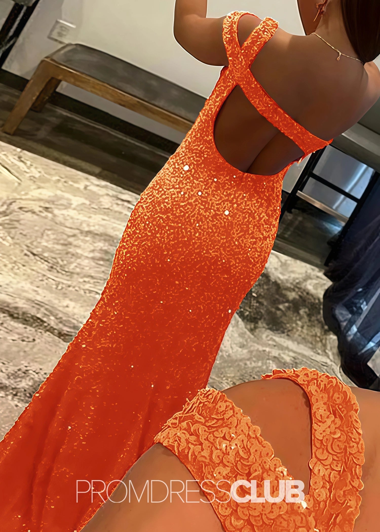 Gladys |Long Black Prom Dresses Near Me With Mermaid One Shoulder Sequins Split Formal Dresses - Price #price_variant_lowest# - Orange - PromDressClub