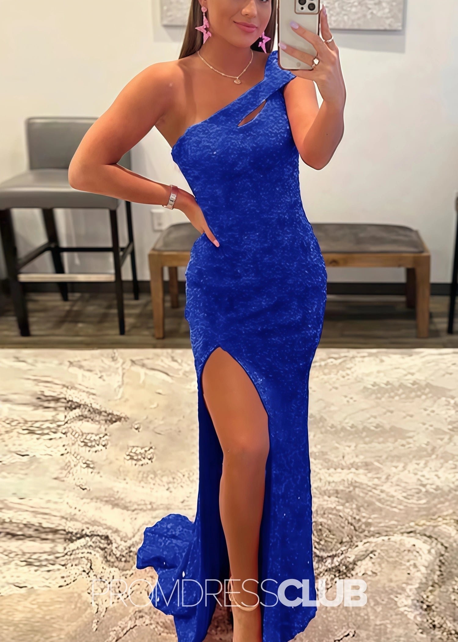 Gladys |Long Black Prom Dresses Near Me With Mermaid One Shoulder Sequins Split Formal Dresses - Price #price_variant_lowest# - Royal Blue - PromDressClub