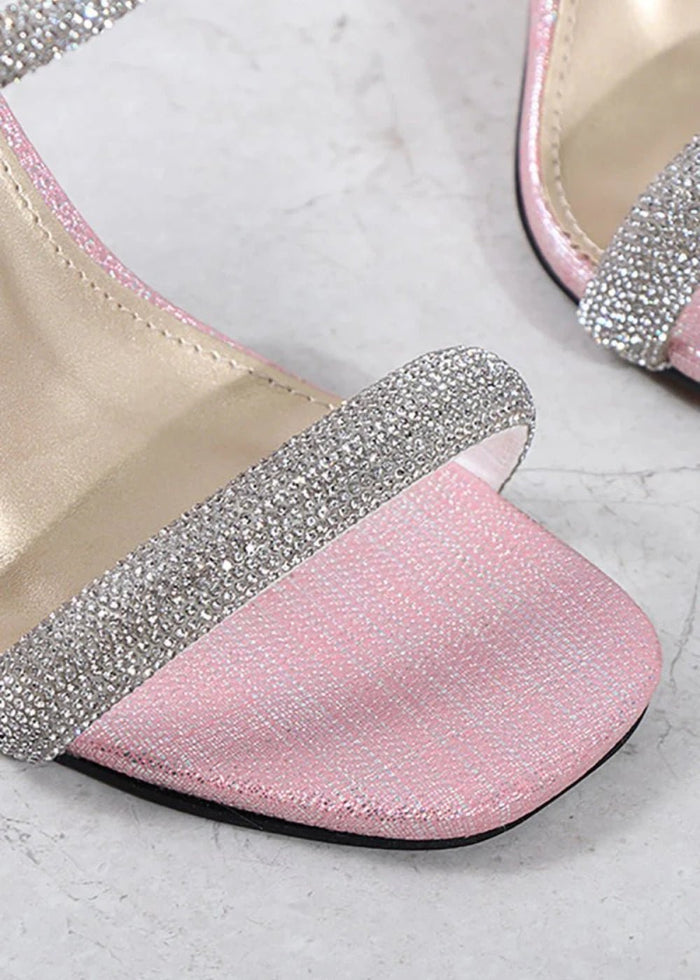 Glamorous Gold Block Heels High Sandals – Stylish Square Toes Heel for Every Festive Moment - Pink - PromDressClub