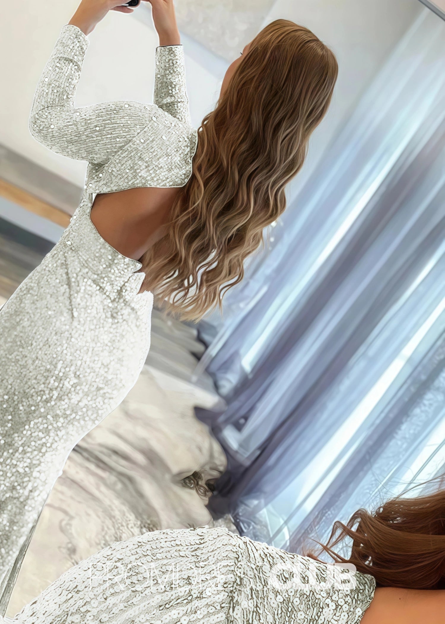 Gloria |Long Red Prom Dresses Near Me With Mermaid Deep V Neck Front Split Formal Dresses - Price #price_variant_lowest# - Ivory - PromDressClub