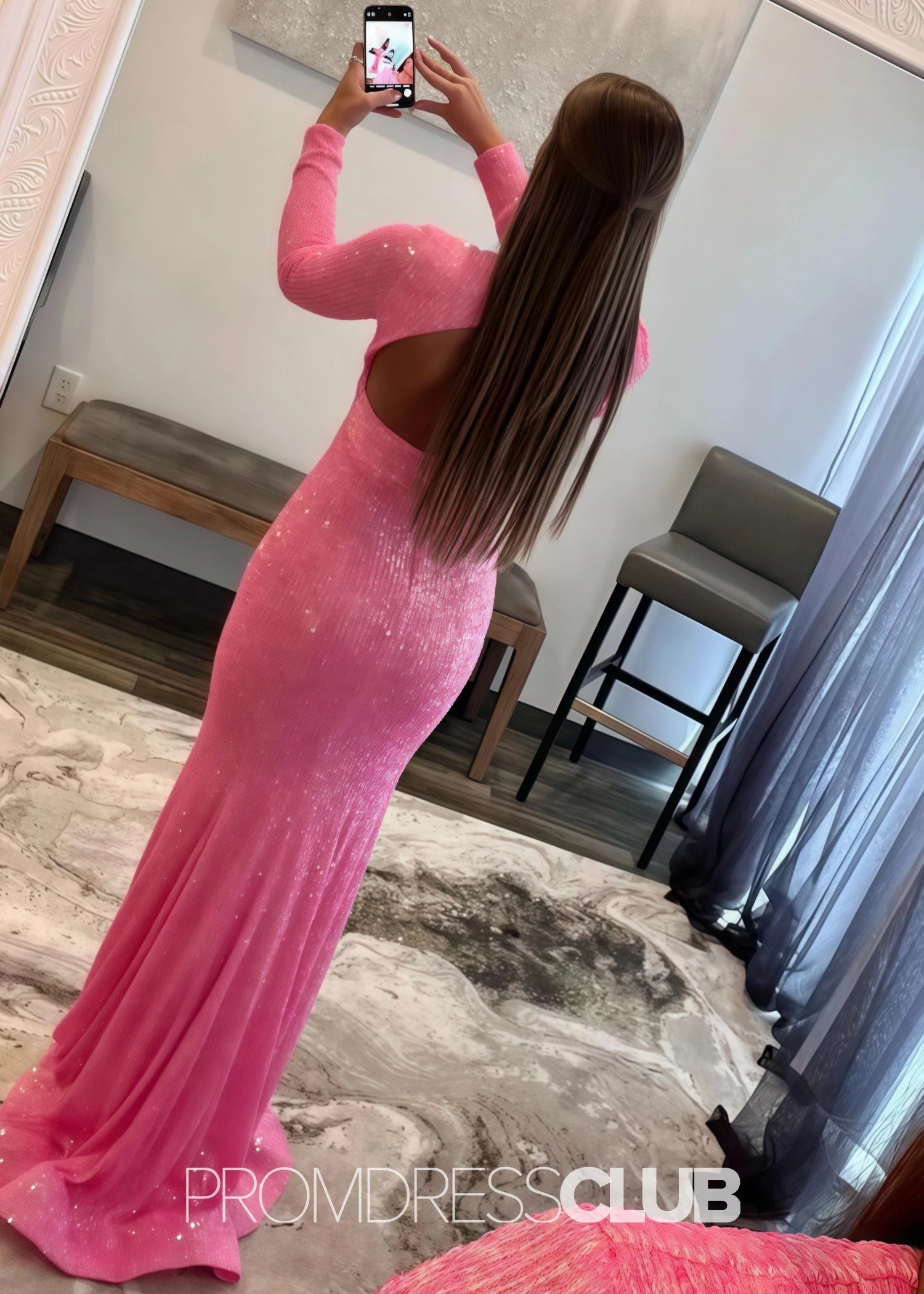 Gloria |Long Red Prom Dresses Near Me With Mermaid Deep V Neck Front Split Formal Dresses - Price #price_variant_lowest# - Pink - PromDressClub