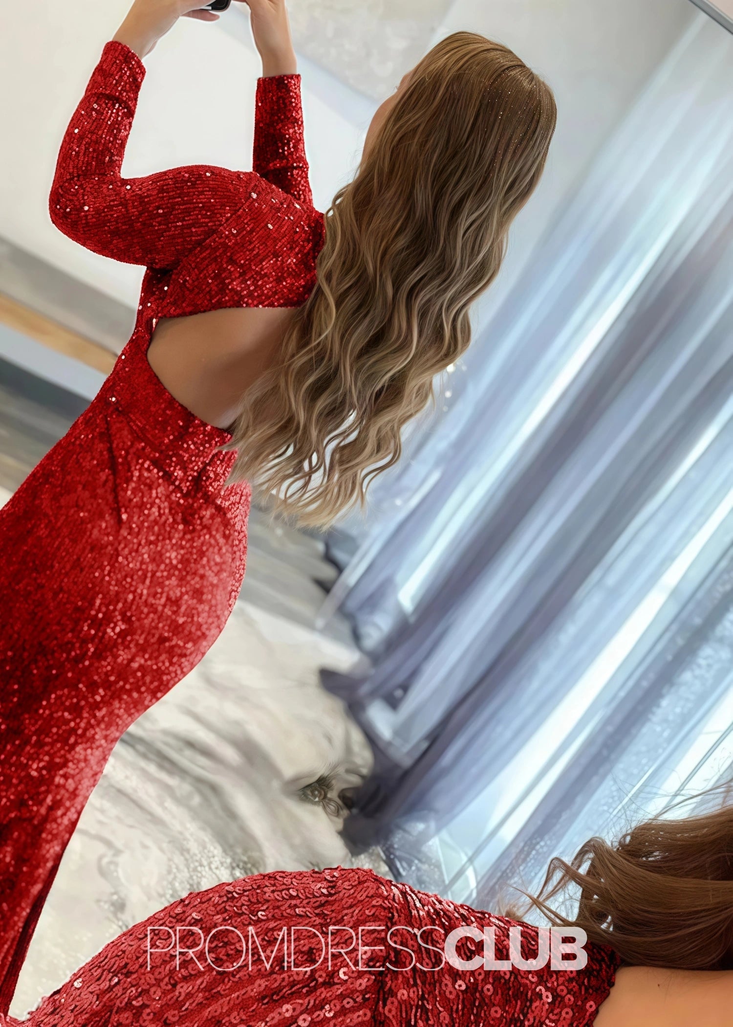 Gloria |Long Red Prom Dresses Near Me With Mermaid Deep V Neck Front Split Formal Dresses - Price #price_variant_lowest# - Red - PromDressClub