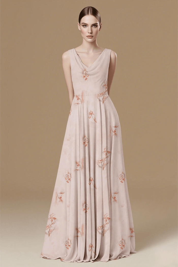 Gorgeous Light Pink Floral Bridesmaid Dress for Weddings Flowy Timeless Charm - Pink Floral - PromDressClub