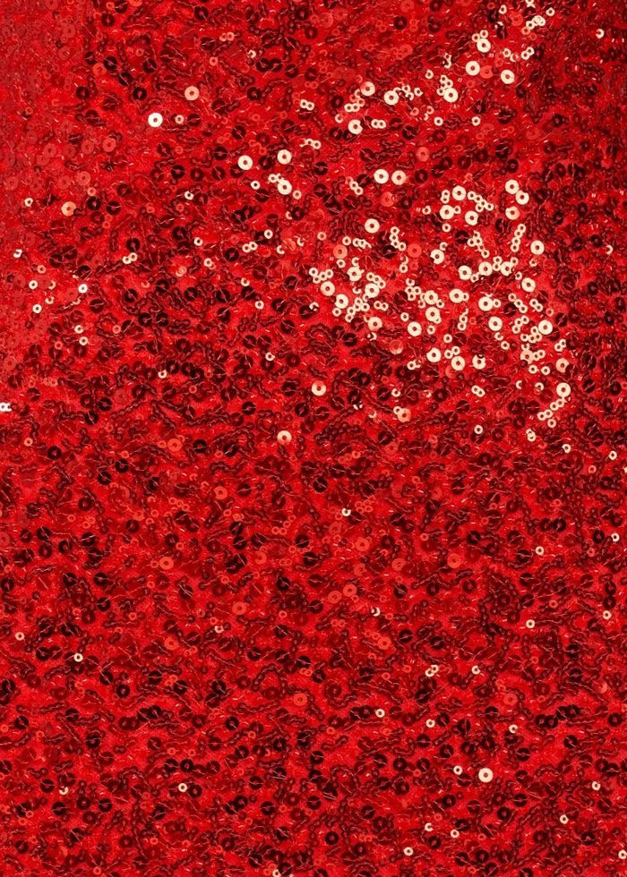 Hana Sparkly Red One Shoulder Prom Dress | Sheath Sequin 3D Flower Formal Dress with Slit - Red - PromDressClub