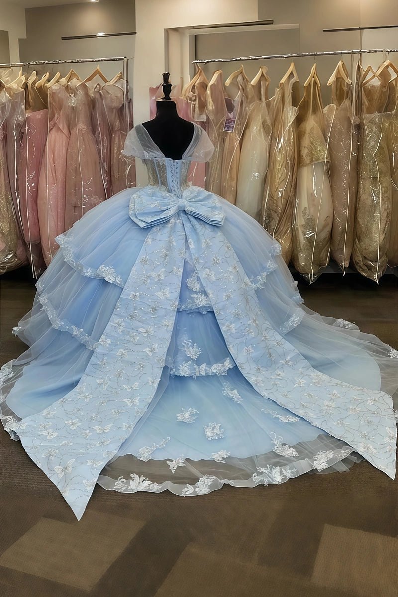Harper | Gorgeous Light Blue Quince Dresses with Bow and Butterfly Embellishments - Light Blue - PromDressClub