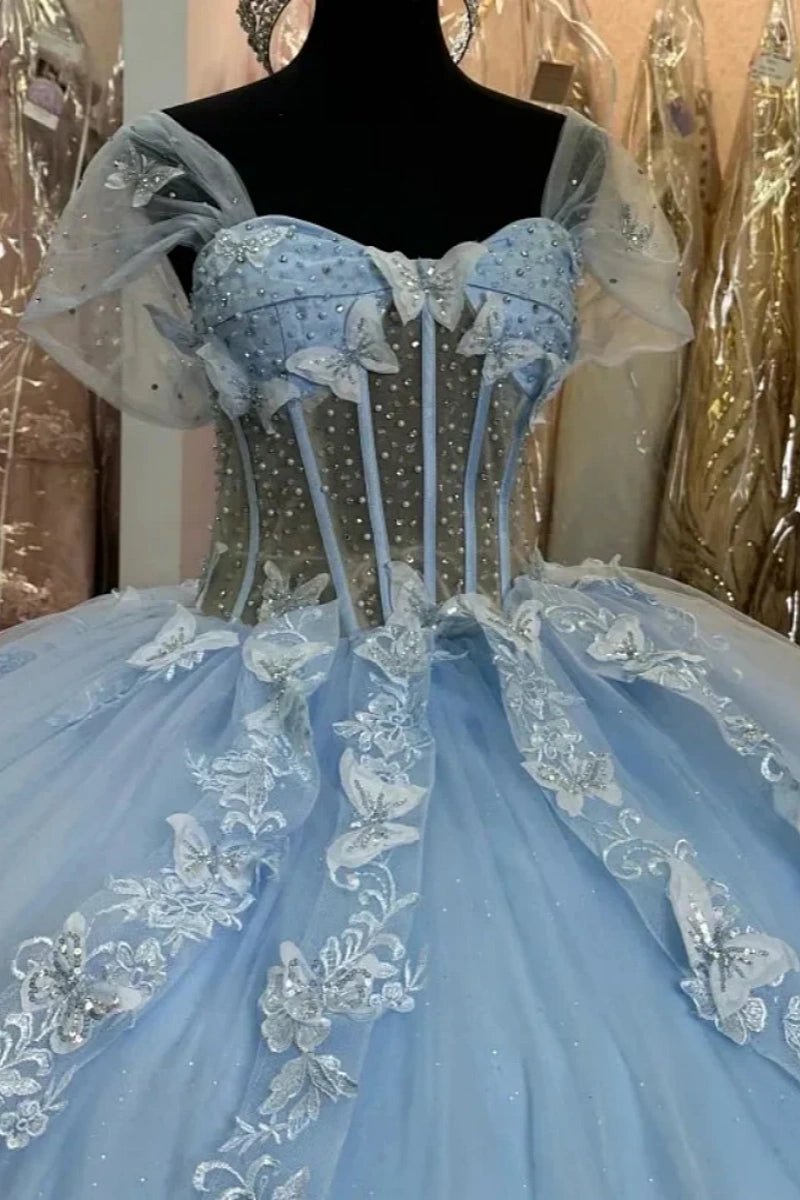 Harper | Gorgeous Light Blue Quince Dresses with Bow and Butterfly Embellishments - Light Blue - PromDressClub