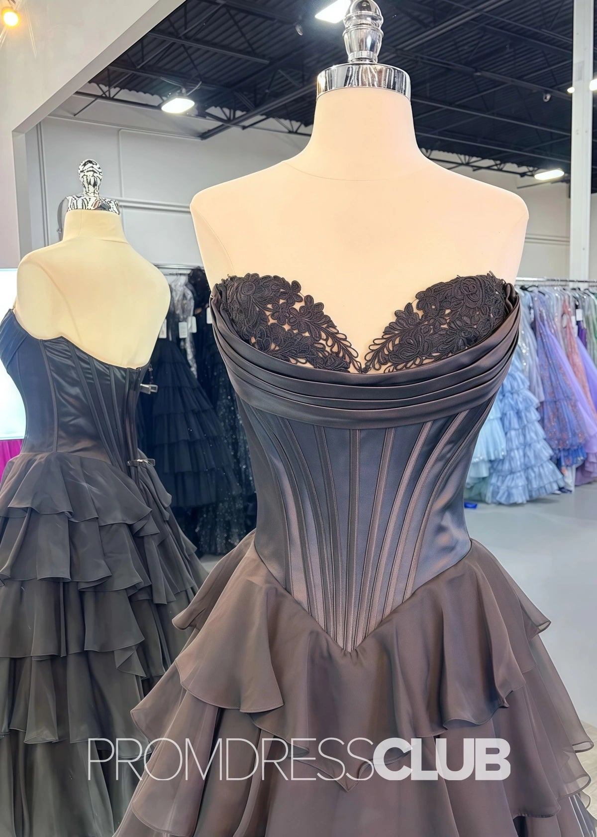 Harriet | Strapless Sweetheart Ruffle Red Prom Dress - Navy Blue - PromDressClub