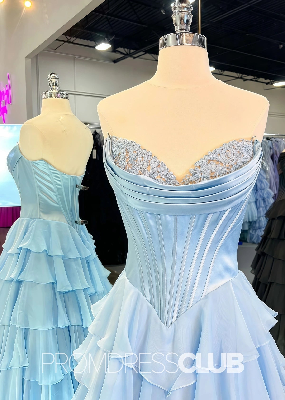 Harriet | Strapless Sweetheart Ruffle Red Prom Dress - Navy Blue - PromDressClub