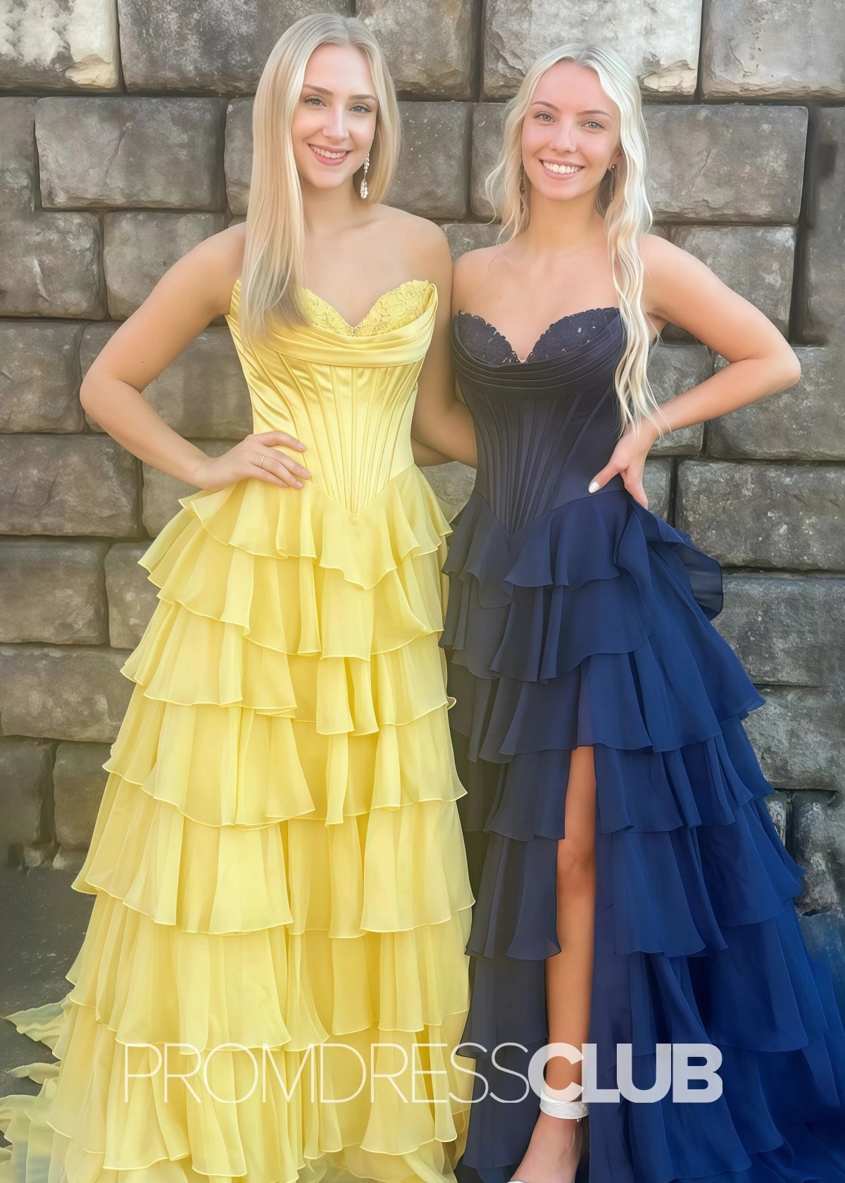 Harriet | Strapless Sweetheart Ruffle Red Prom Dress - Navy Blue - PromDressClub