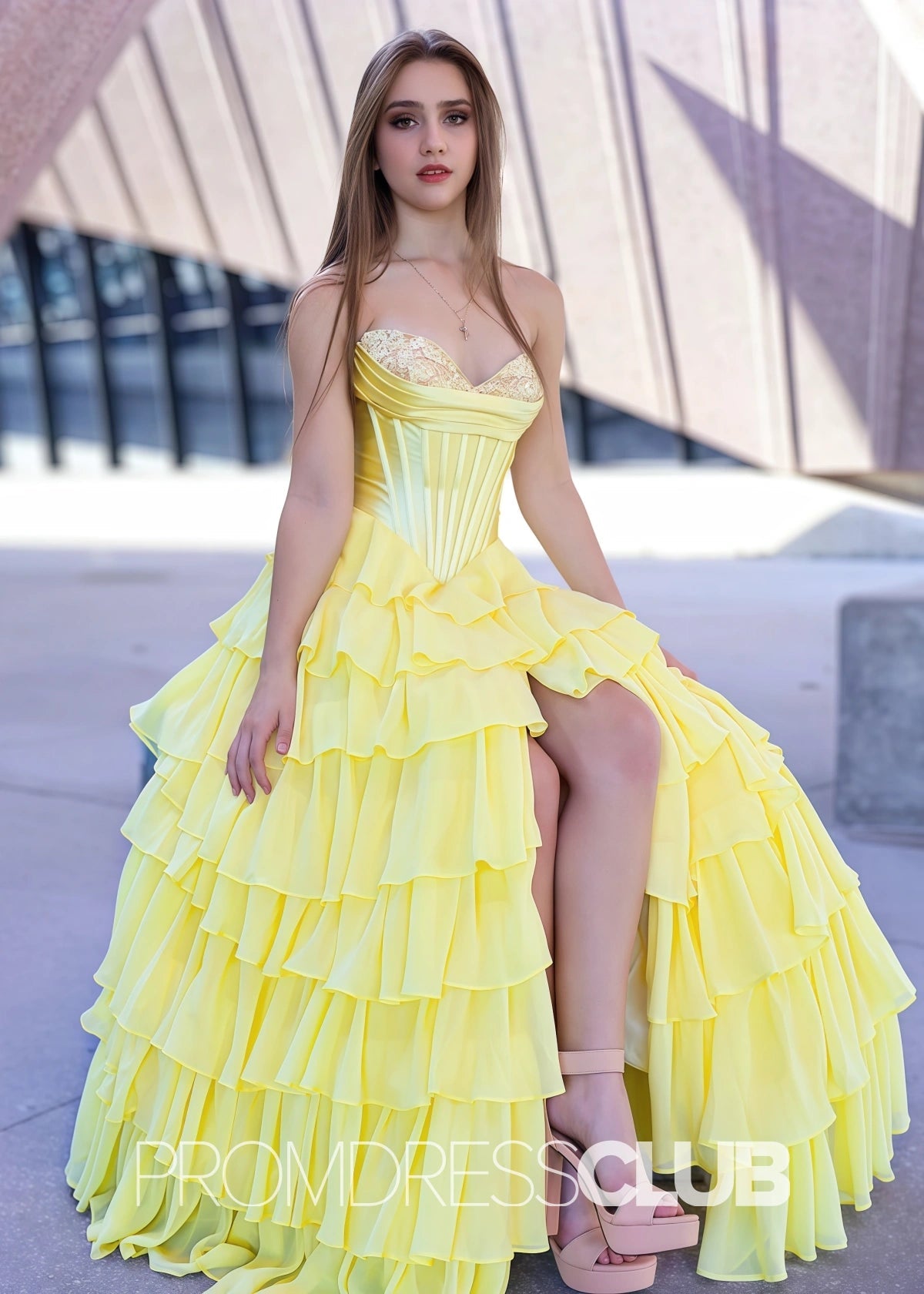 Harriet | Strapless Sweetheart Ruffle Red Prom Dress - Red - PromDressClub