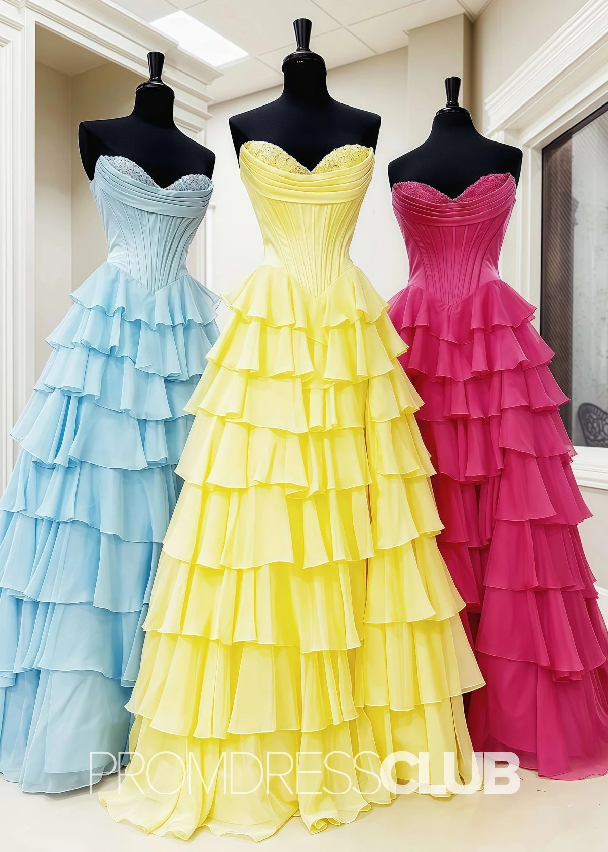 Harriet | Strapless Sweetheart Ruffle Red Prom Dress - Royal Blue - PromDressClub