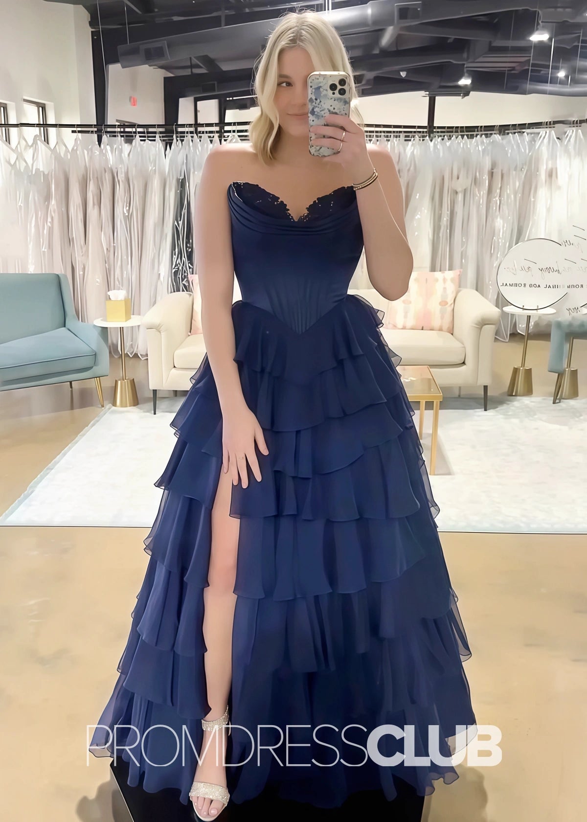 Harriet | Strapless Sweetheart Ruffle Red Prom Dress - Price #price_variant_lowest# - Yellow - PromDressClub