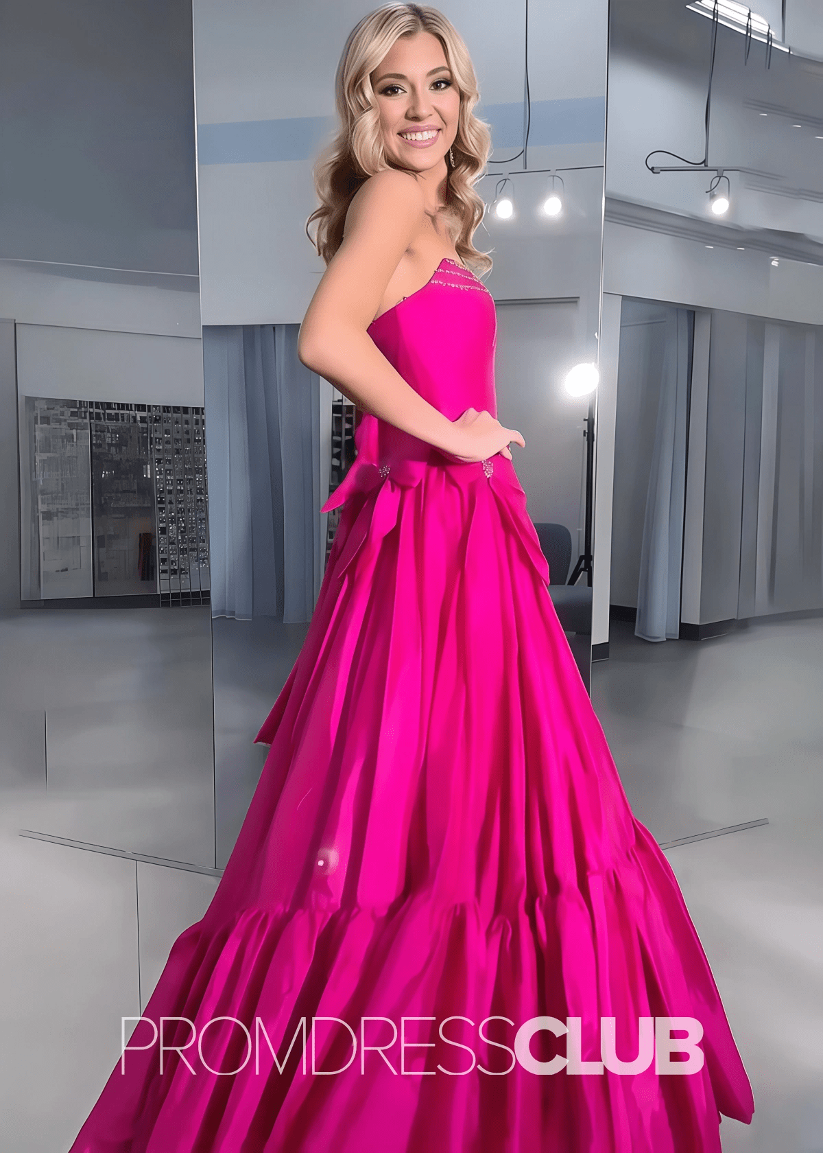Hazel | A Line Bow Knots Long Prom Dress Light Blue - Fuchsia - PromDressClub