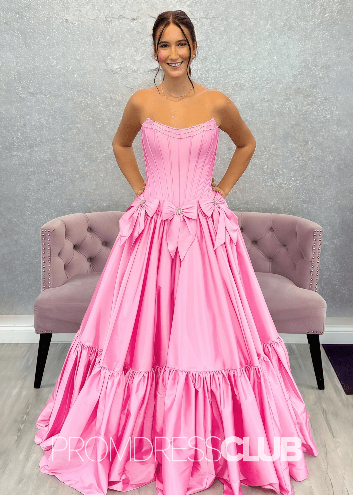 Hazel | A Line Bow Knots Long Prom Dress Light Blue - Price #price_variant_lowest# - Pink - PromDressClub