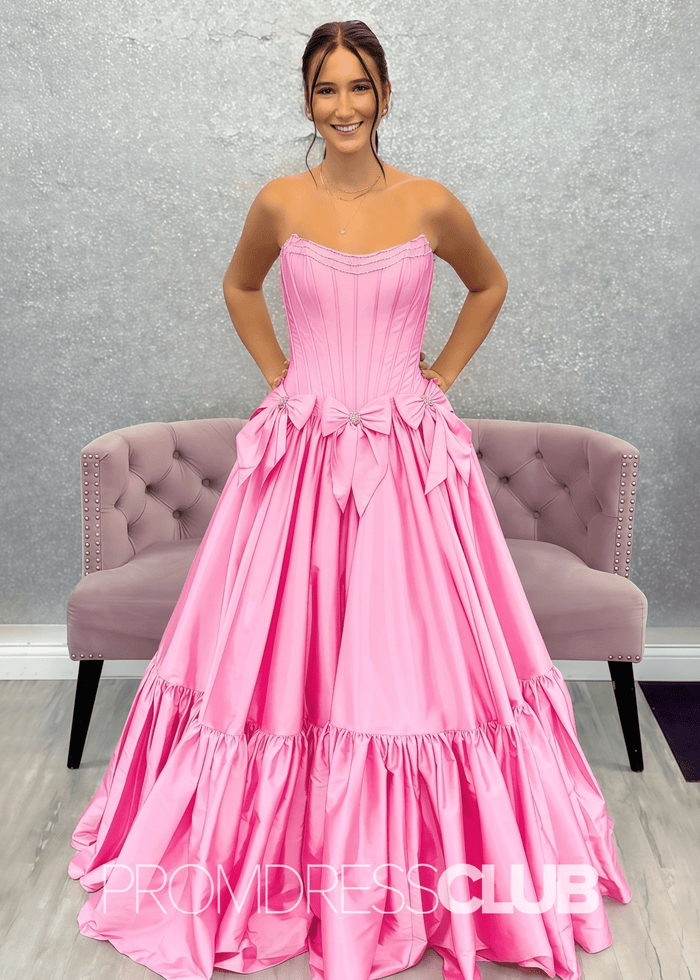 Hazel | A Line Bow Knots Long Prom Dress Light Blue - Price #price_variant_lowest# - Pink - PromDressClub