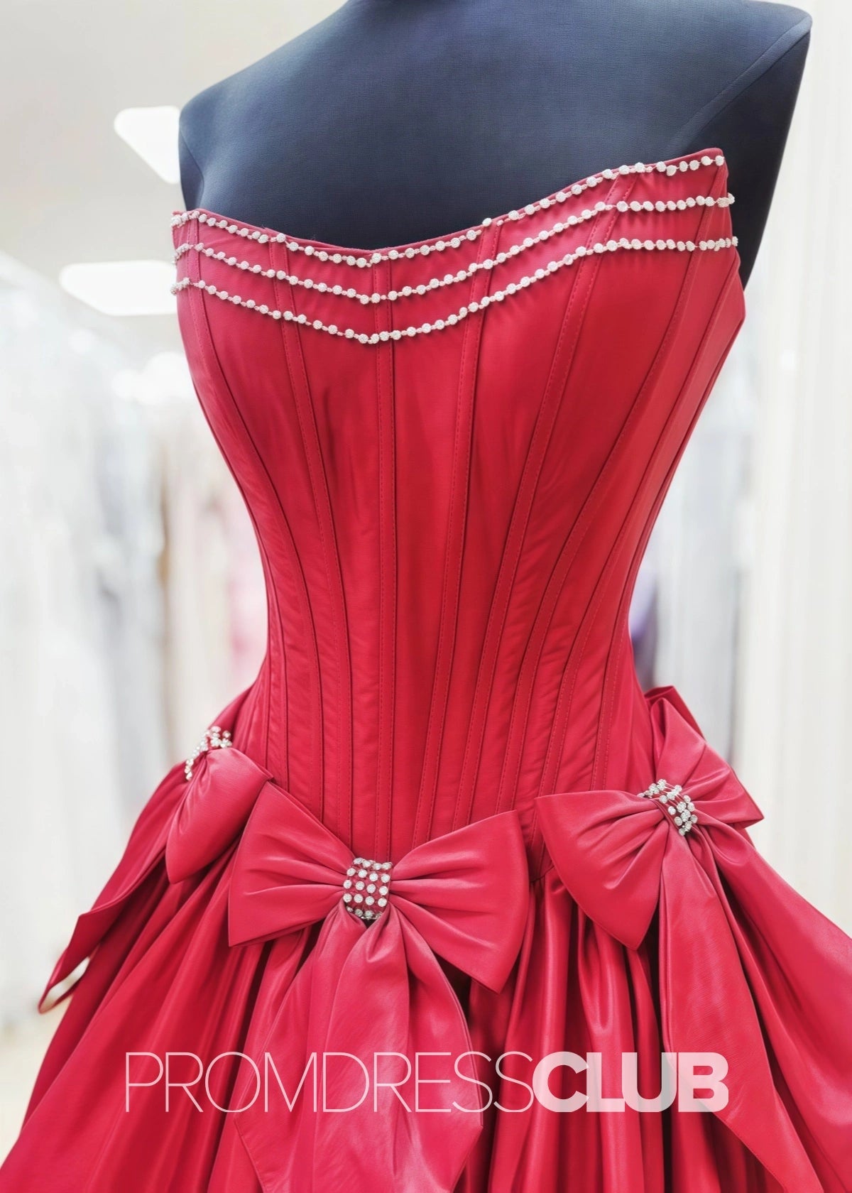 Hazel | A Line Bow Knots Long Prom Dress Light Blue - Red - PromDressClub