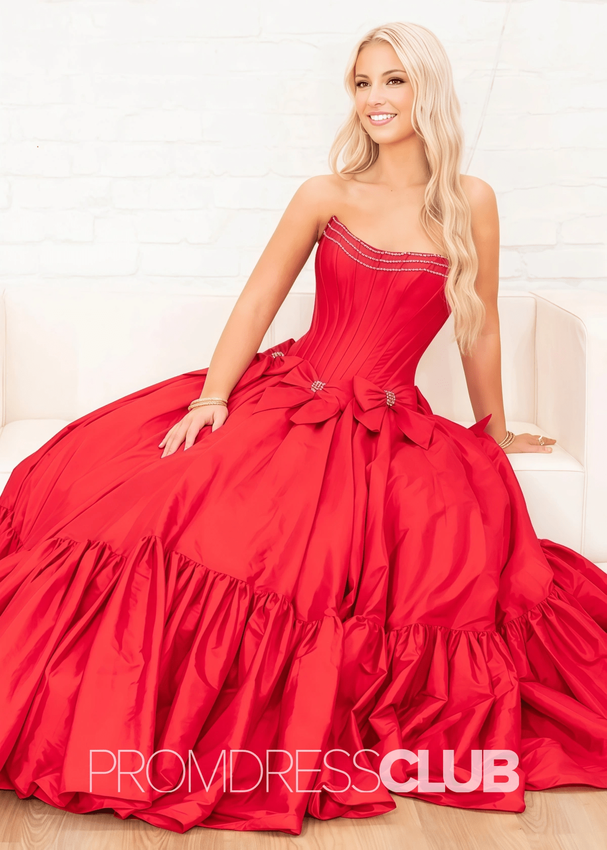 Hazel | A Line Bow Knots Long Prom Dress Light Blue - Red - PromDressClub