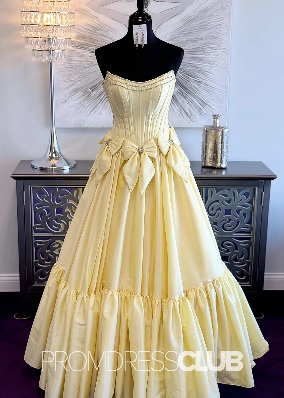 Hazel | A Line Bow Knots Long Prom Dress Light Blue - Price #price_variant_lowest# - Yellow - PromDressClub