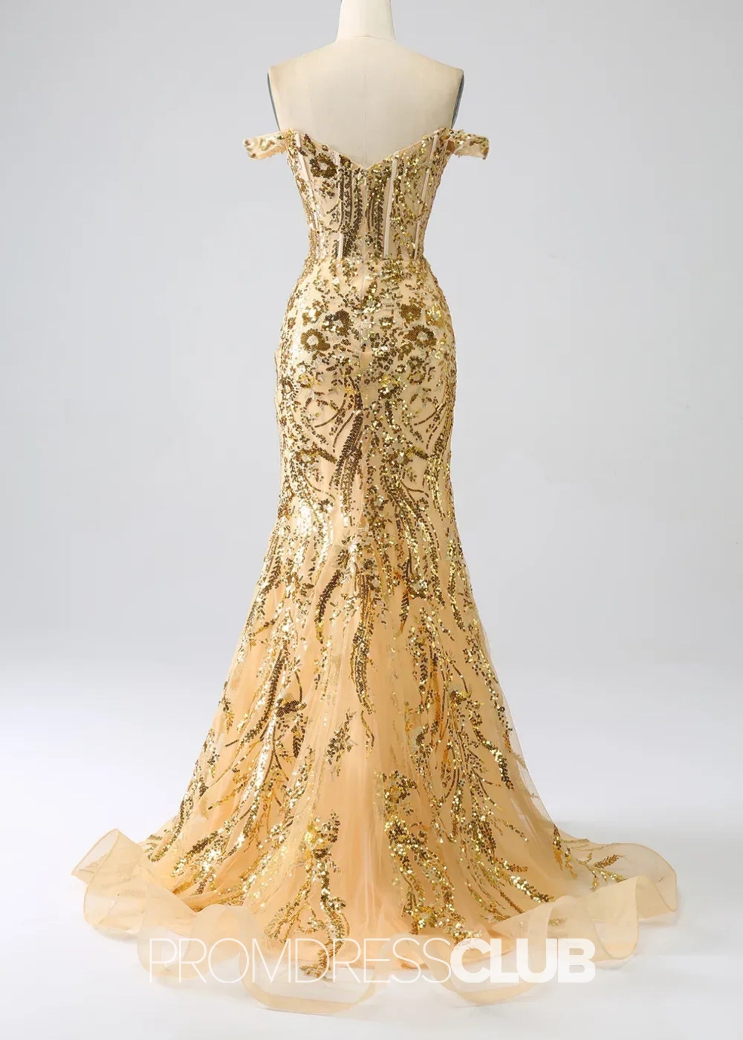 Hazel |Long Black Prom Dresses Near Me With Sequins Mermaid Off the Shoulder Split - Price #price_variant_lowest# - Gold - PromDressClub