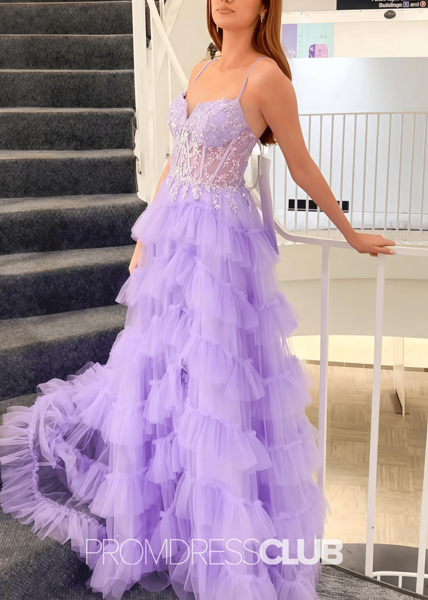 Helen |Long Lilac Prom Dresses Near Me With A Line Strapless Layered - Price #price_variant_lowest# - Lilac - PromDressClub