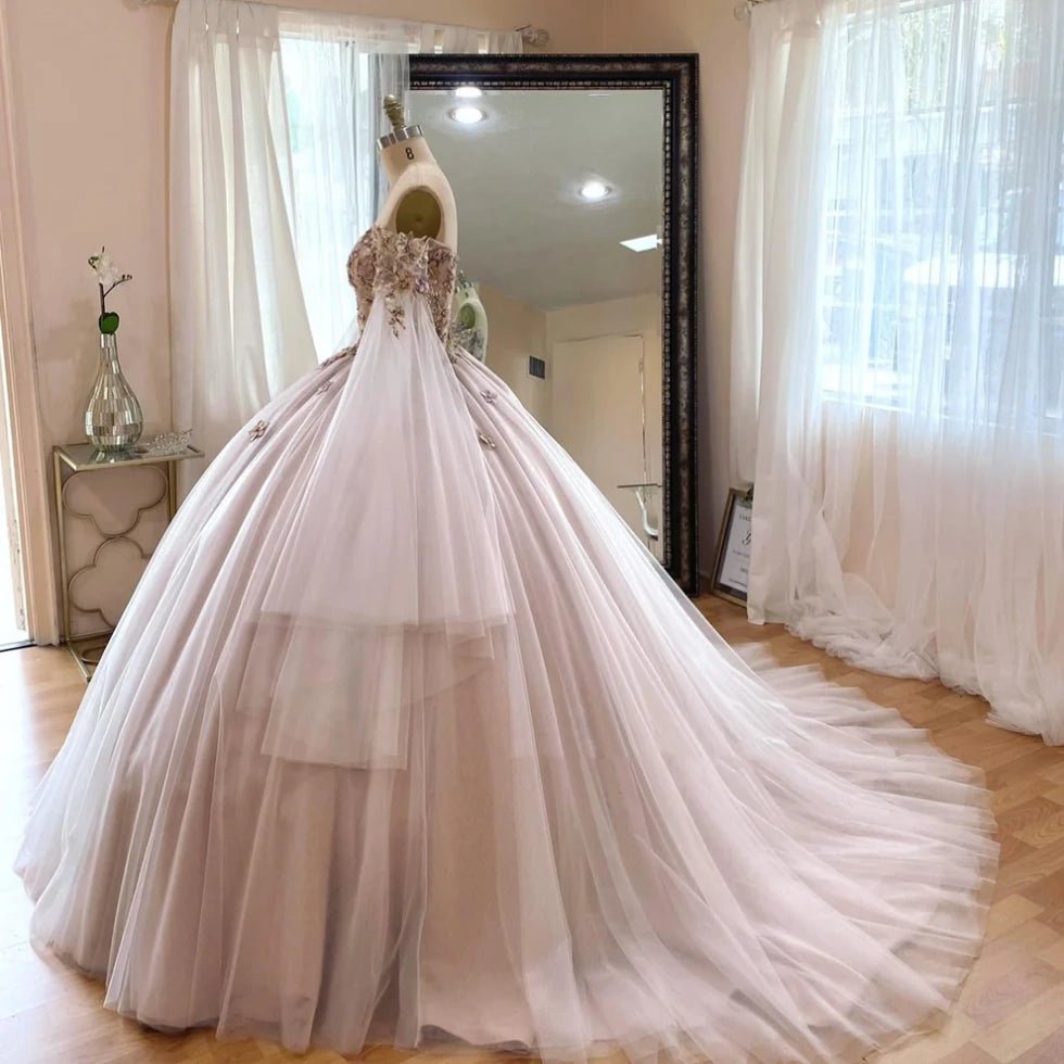 Helena | Gorgeous Long Sleeve Champagne Quince Dresses for Memorable Celebrations - Champagne - PromDressClub